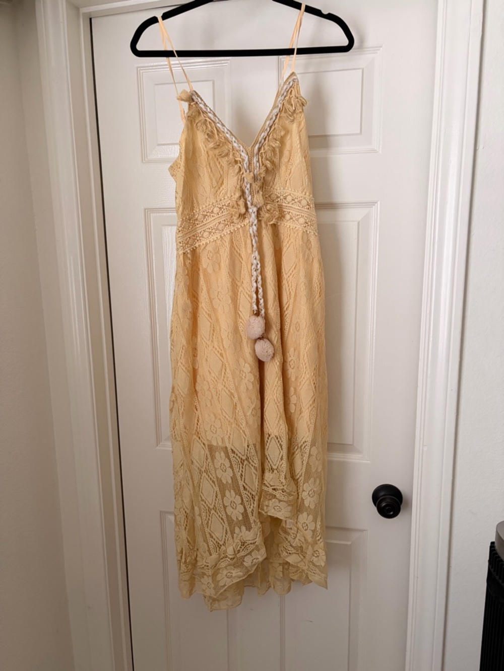 Amazon Pale Yellow Lace High-Low Dress